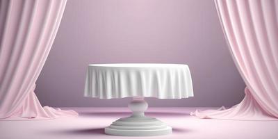 vide table avec blanc en tissu sur rose Contexte avec longue espace pour conception photo