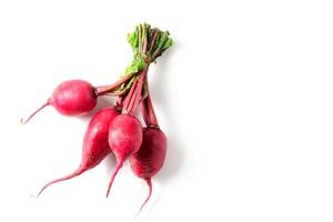 rouge un radis isolé sur blanc, en bonne santé aliments. haute dans calcium, phosphore et les glucides. photo