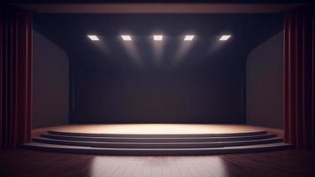 vide étape de le théâtre Facile minimaliste avec de face vue et copie espace, allumé par projecteurs et fumée avant le performance photo