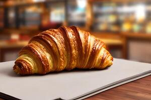 croissant sur Haut de le papier brouiller ou bokeh Contexte. photo