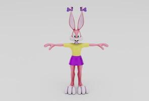 mignonne lapin personnage minimal 3d illustration sur blanc Contexte. photo