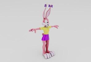 mignonne lapin personnage minimal 3d illustration sur blanc Contexte. photo