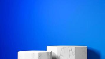 Rendu 3D de maquette de podium octogonal en marbre premium sur fond bleu photo