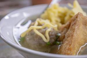 proche en haut photo de bakso, traditionnel boulette de viande de malang Indonésie, avec nouilles et Tofu. le photo est adapté à utilisation pour traditionnel nourriture arrière-plan, traditionnel nourriture affiche et nourriture contenu médias.