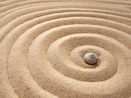 le concept de été, repos. Haut vue de une sablonneux Contexte avec dunes. le Zen concept. une spirale tiré dans le le sable photo