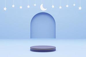 Plate-forme avec bleu Contexte étoile, Ramadan kareem concept. 3d illustration le rendu photo