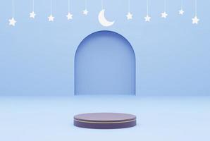 Plate-forme avec bleu Contexte étoile, Ramadan kareem concept. 3d illustration le rendu photo