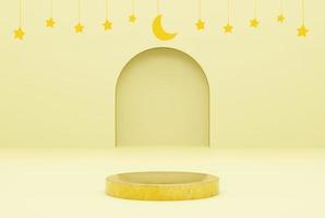 Plate-forme or avec Jaune Contexte étoile, Ramadan kareem et islamique concept. 3d illustration le rendu photo