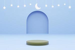 Plate-forme avec bleu Contexte étoile, Ramadan kareem concept. 3d illustration le rendu photo