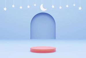 Plate-forme avec bleu Contexte étoile, Ramadan kareem concept. 3d illustration le rendu photo