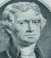 Président Thomas Jefferson visage sur nous deux dollar facture fermer macro photo