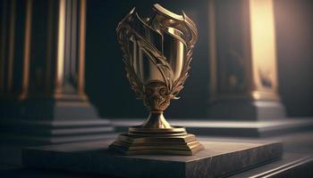 d'or luxe champion trophée tasse avec flou arrière-plan, Football trophée tasse ou des sports décerner, champion trophée des sports Contexte. gratuit photo