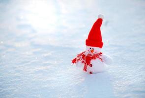 bonhomme de neige heureux debout dans le paysage de Noël d'hiver photo