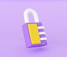code fermer à clé 3d rendre - dessin animé illustration de violet et Jaune fermé combinaison cadenas. photo