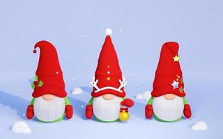 Noël scandinave gnome avec barbe et rouge chapeau 3d rendre illustration. photo
