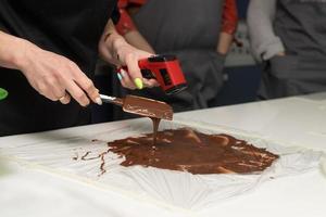 trempe foncé Chocolat. pyromètre à mesure le Température de Chocolat photo