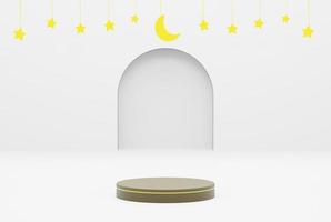 Plate-forme avec blanc Contexte étoile. Ramadan Karim, eid et islamique concept. 3d illustration le rendu photo