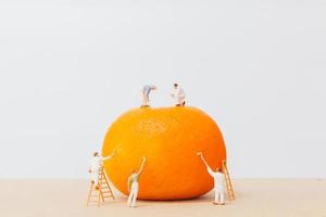 Travailleurs miniatures peignant sur une orange photo