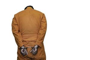 portrait de prisonnier sur blanc arrière-plan, asiatique mal mec, le criminel a été arrêté par le police. photo
