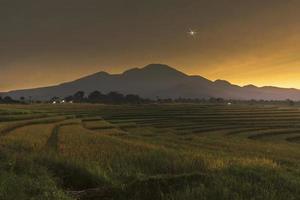 magnifique Matin vue Indonésie. panorama paysage paddy des champs avec beauté Couleur et ciel Naturel lumière