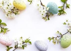 oeufs de pâques colorés avec des fleurs de printemps photo