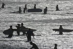 le surf école sur un océan plage photo