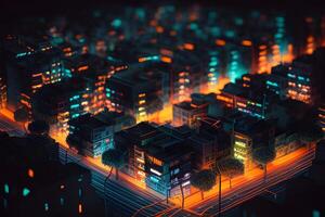 La technologie futur éclairage ville comme une ordinateur numérique mère obard conception par génératif ai. photo
