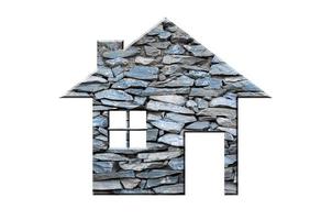 maison icône de brique pierre texture Contexte comme symbole de hypothèque, rêve maison sur la nature arrière-plan, isolé sur blanc photo