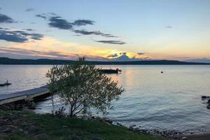 Suède leksand port le coucher du soleil photo