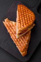 délicieux croustillant sandwich avec poulet sein, tomates, ketchup et épices photo