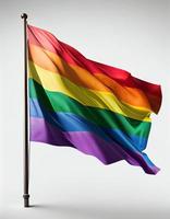 lgbt drapeau agitant sur mât de drapeau, établi avec génératif ai photo