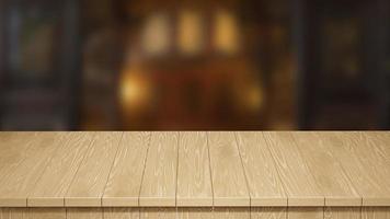 réaliste bois table Haut de face vue 3d rendre avec une flou Contexte photo