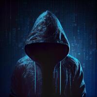 pirate, programmeur moderne espionner, illégal Les données chercher - ai généré image photo