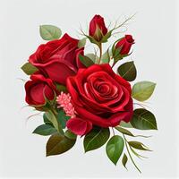 rouge Rose sur blanc arrière-plan, floral modèle - ai généré image photo