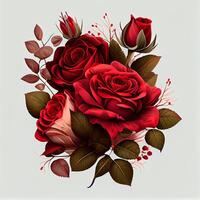rouge Rose sur blanc arrière-plan, floral modèle - ai généré image photo