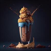 élégant magnifique fruité Milk-shake, Chocolat laissez tomber éclaboussures - ai généré image photo