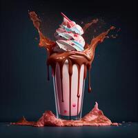 élégant magnifique fruité Milk-shake, Chocolat laissez tomber éclaboussures - ai généré image photo