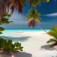 Maldives blanc le sable plage et bleu transparent océan - ai généré image photo
