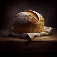 fait maison Frais levain pain, foncé Contexte - ai généré image photo