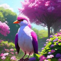 violet et blanc Couleur oiseau avec violet Couleur fleurs photo