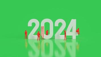 le blanc 2024 nombre et rouge affaires homme sur vert Contexte 3d le rendu photo
