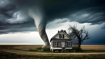 déchaîné tornade orage des nuages plus de le ville illustration conception. génératif ai. photo