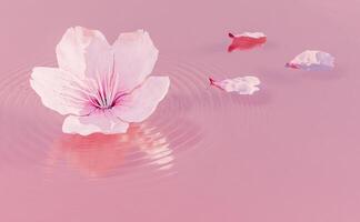 fleur de cerisier sur les ondulations de l'eau rose, rendu 3d photo