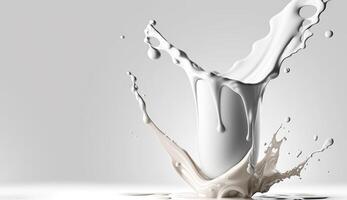 génératif ai, écoulement liquide avec éclaboussures dans blanc couleur. brillant crème Lait fluide bannière, 3d effet, moderne macro photoréaliste abstrait Contexte illustration. photo