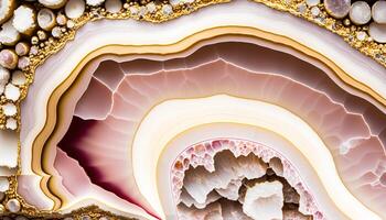 génératif ai, Naturel volcanique agate des pierres fermer lumière rose magenta et d'or texture. fond d'écran arrière-plan, quartz marbre, décoratif Roche modèle photo