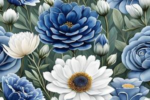 aquarelle poussiéreux bleu et blanc fleurs La peinture art. Contexte et modèle texture fond d'écran. photo