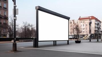 génératif ai, réaliste rue gros panneau d'affichage moquer en haut Vide pour présentation publicité. Extérieur signe Vide dans le futuriste ville, affaires concept photo