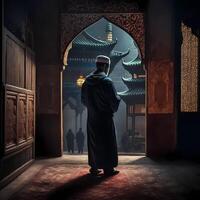 musulman prière à mosquée. ai généré photo