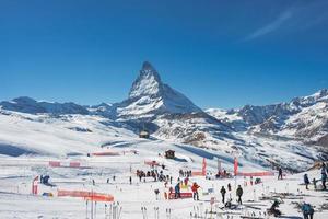 scénique lever du soleil ou le coucher du soleil vue de Matterhorn - un de le plus célèbre et iconique Suisse montagnes, zermatt, valais, Suisse photo