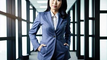 asiatique Japonais femme portant Bureau robe à le bureau, génératif art par ai photo